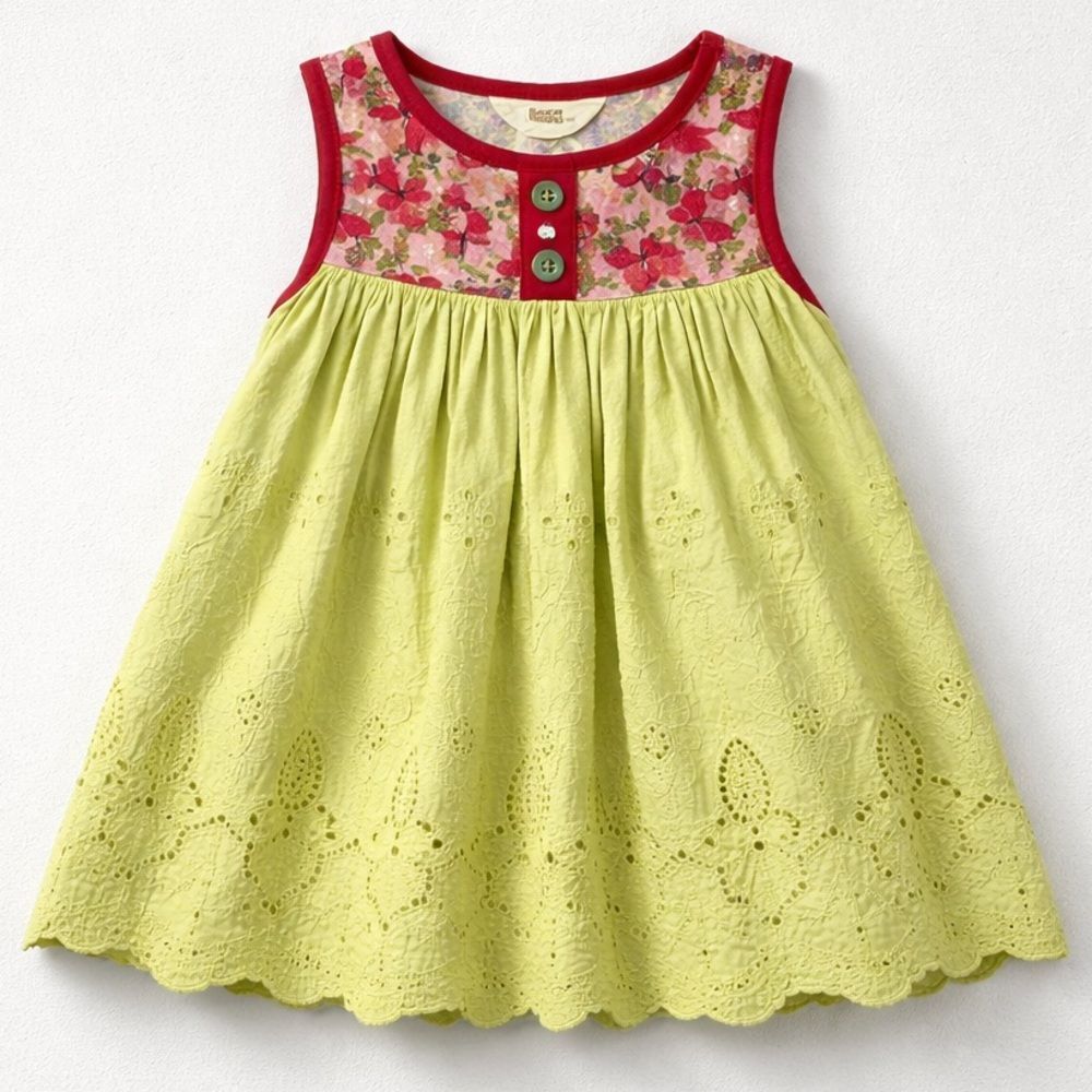 Matilda Jane lime green eyelet and butterfly patterned mixed Media dress size 4